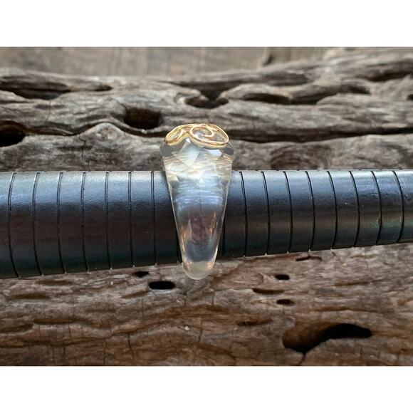 Elizabeth Adams 14K Gold and Glass Ring Size 11 - Picture 4 of 7